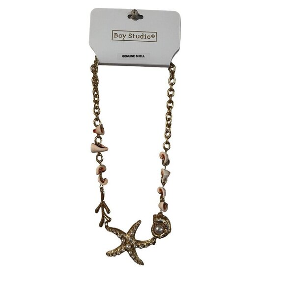 Bay Studio Genuine Shell Necklace With Starfish‎ & Pearl Accents NEW - Picture 1 of 4